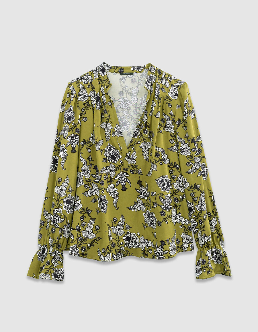 blusa verde fluida da donna con stampa floreale