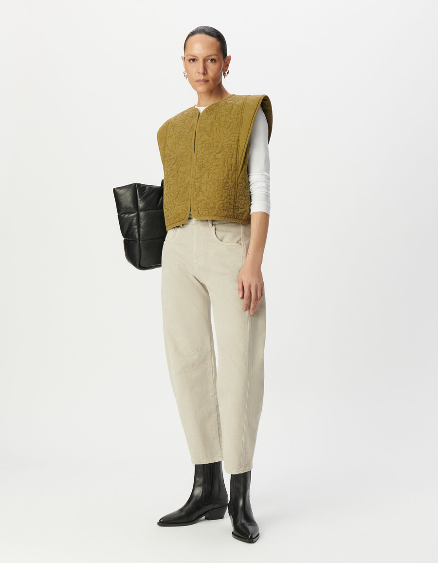 gilet senza maniche trapuntato ricamato color cachi da donna