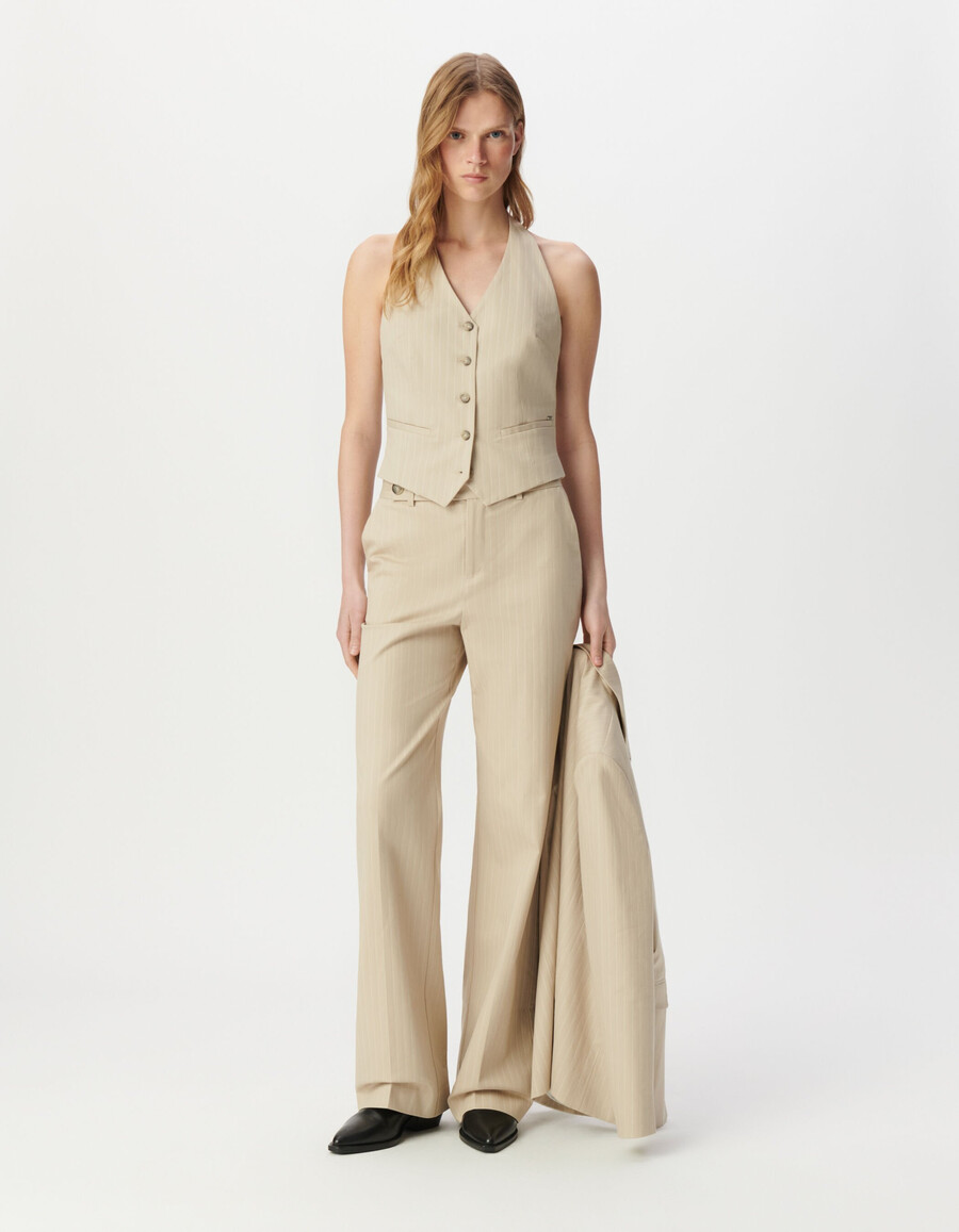 gilet da donna beige gessato senza schienale