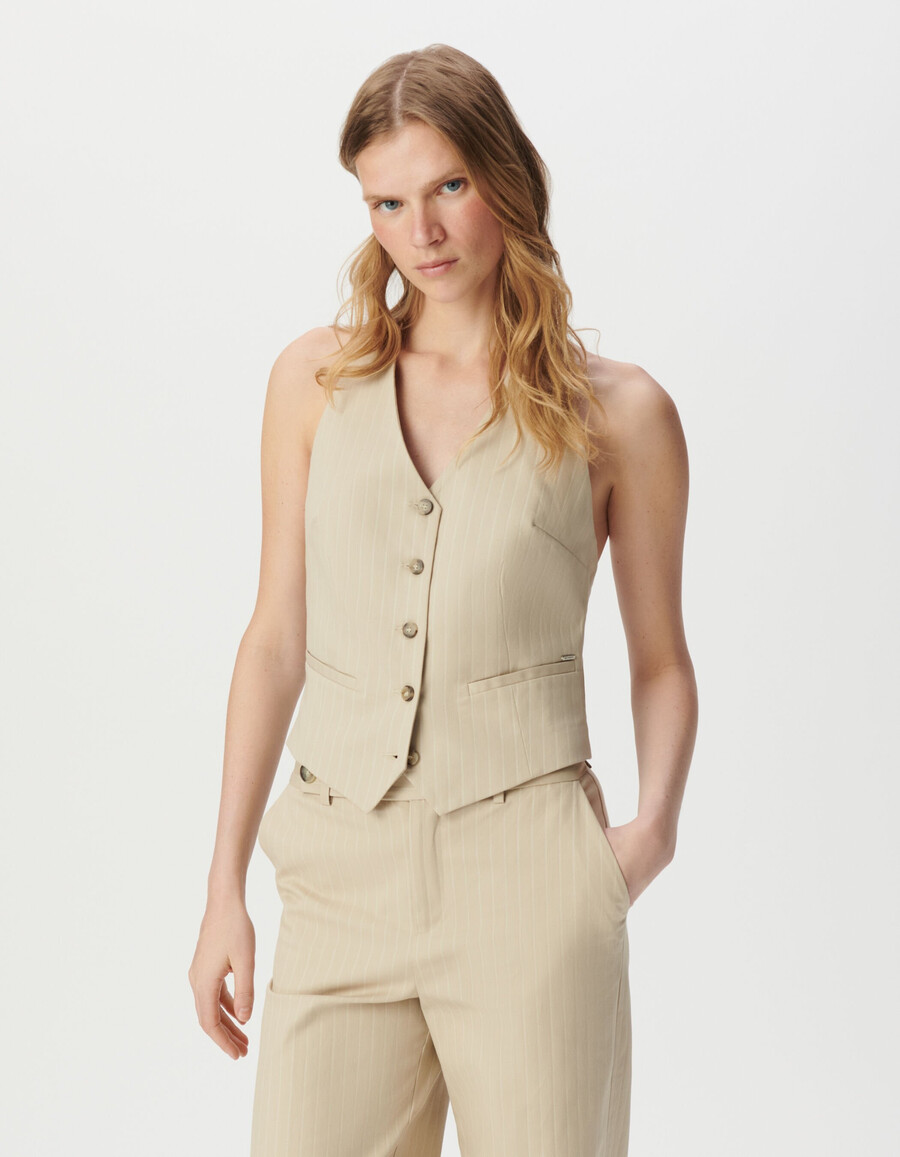 gilet da donna beige gessato senza schienale
