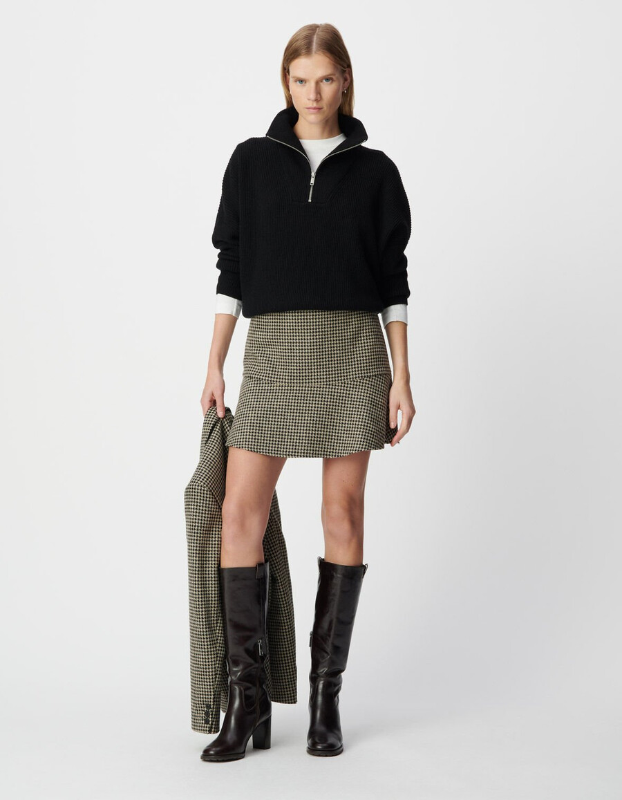 gonna corta beige pied de poule da donna