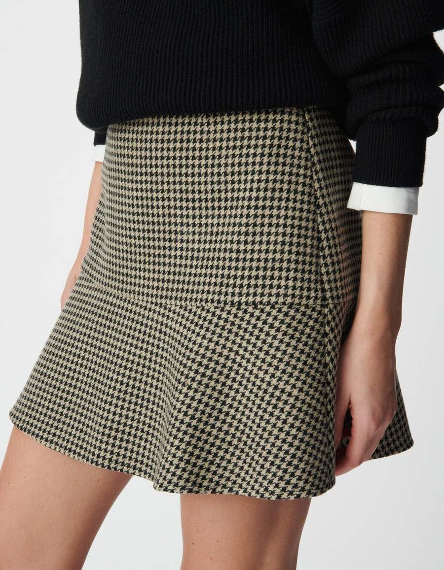 gonna corta beige pied de poule da donna