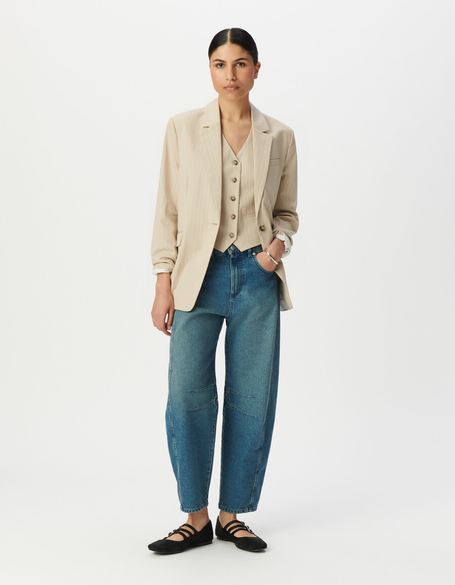 giacca da abito beige gessata da donna