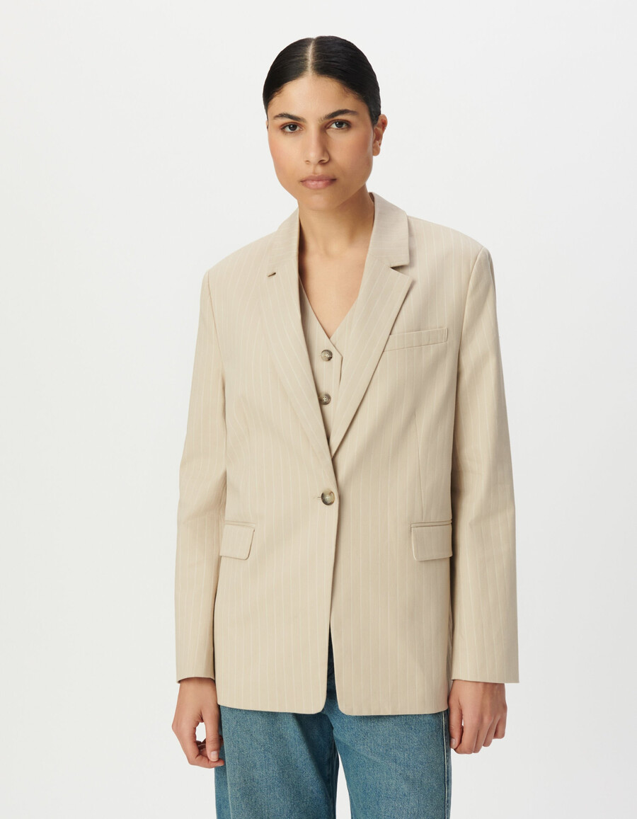 giacca da abito beige gessata da donna