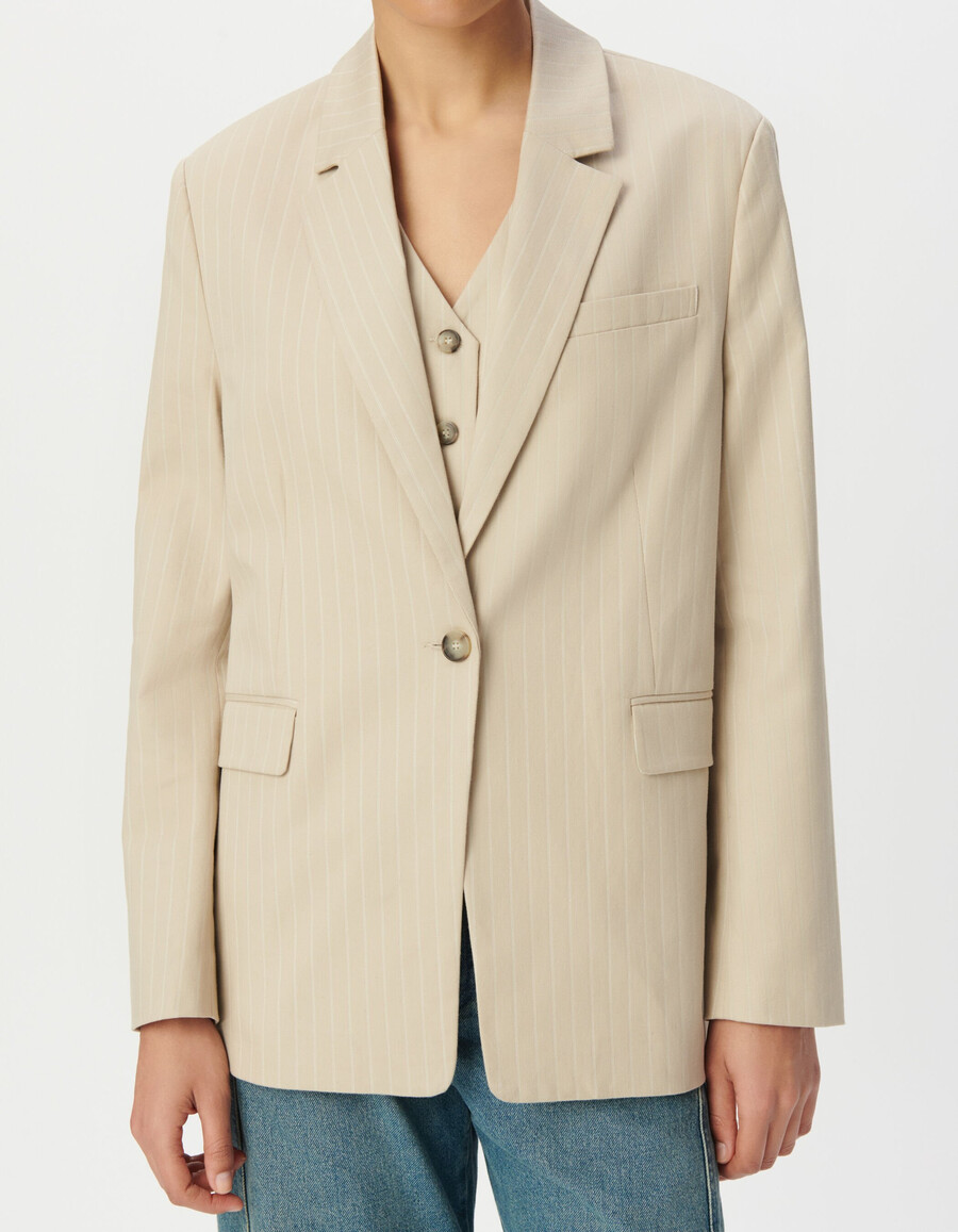 giacca da abito beige gessata da donna