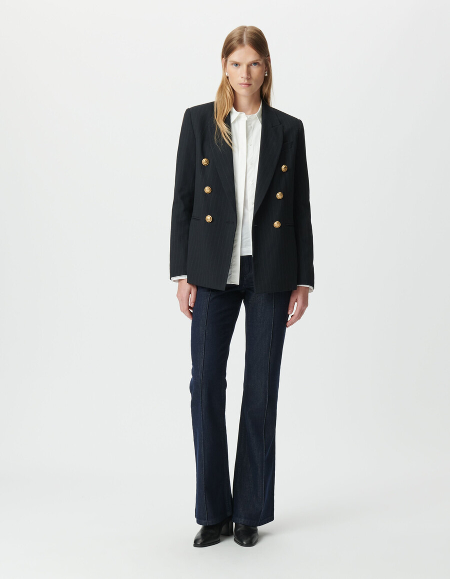 giacca da abito ampia a righe blu navy da donna