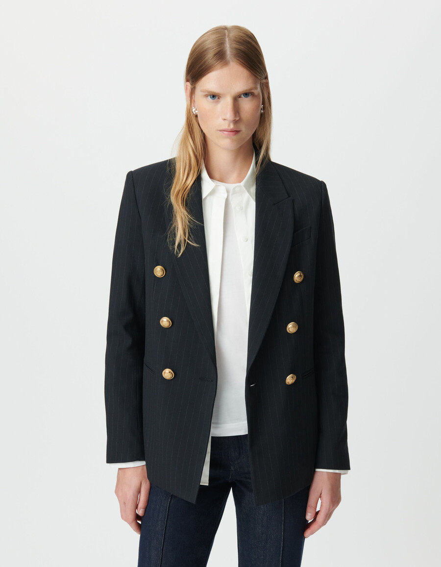 giacca da abito ampia a righe blu navy da donna