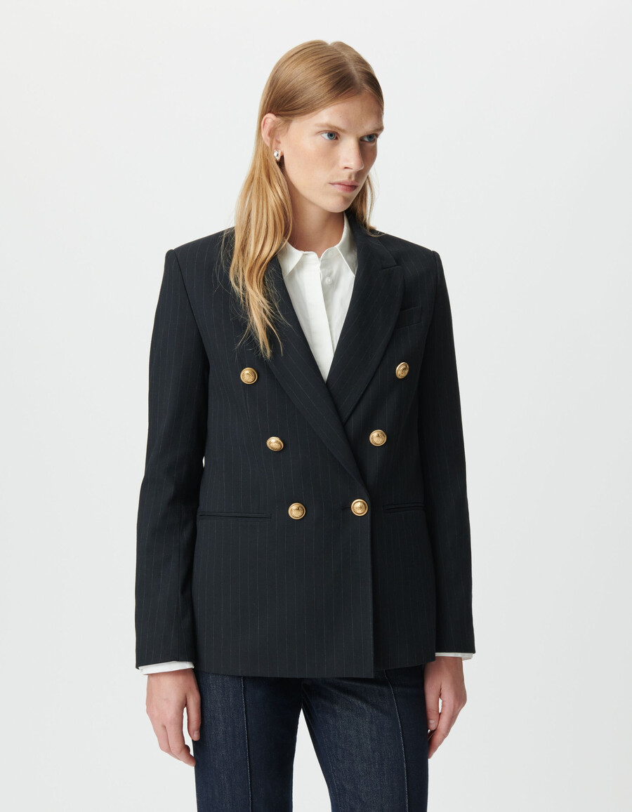 giacca da abito ampia a righe blu navy da donna