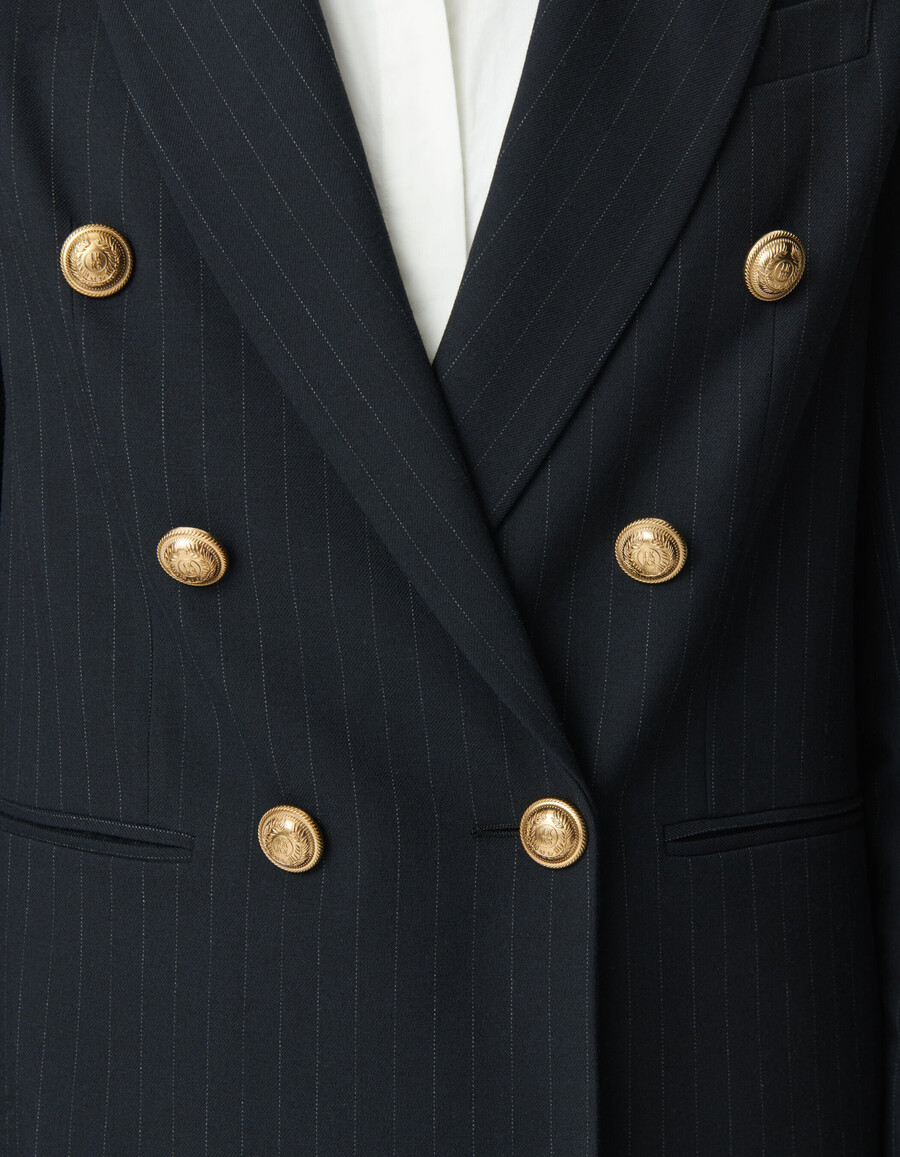 giacca da abito ampia a righe blu navy da donna