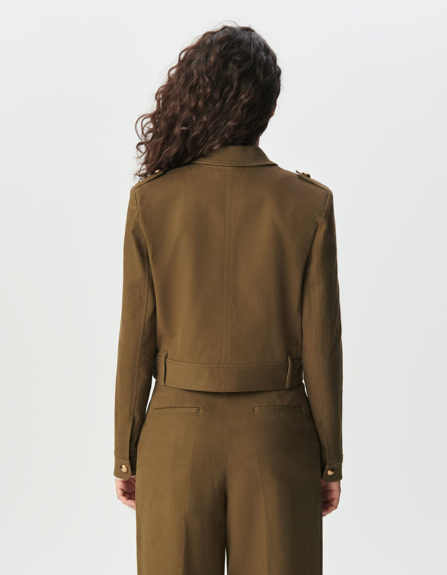 giacca corta da donna in gabardine color cachi