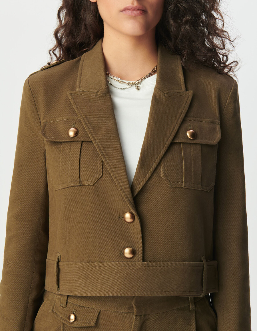 giacca corta da donna in gabardine color cachi