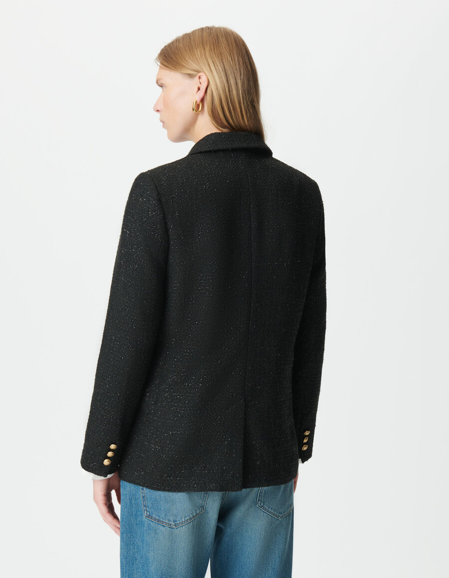 giacca da abito da donna in stile tweed nero glitterato
