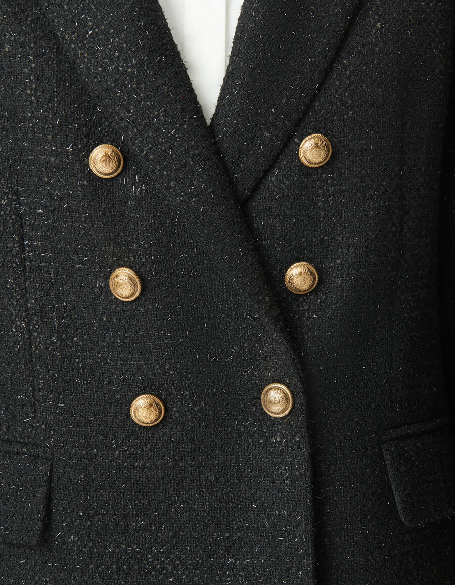giacca da abito da donna in stile tweed nero glitterato