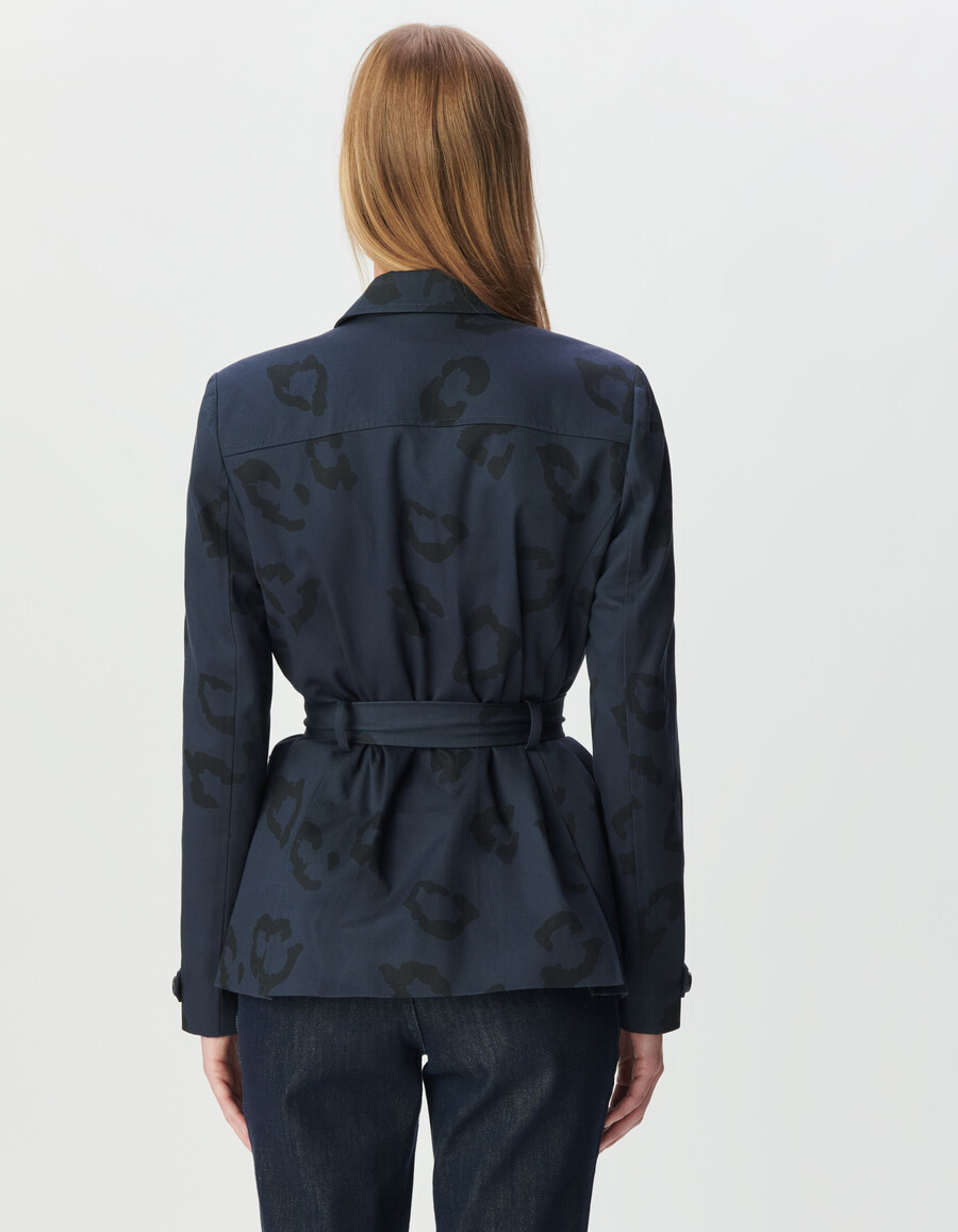 giacca safari blu navy da donna con stampa giaguaro