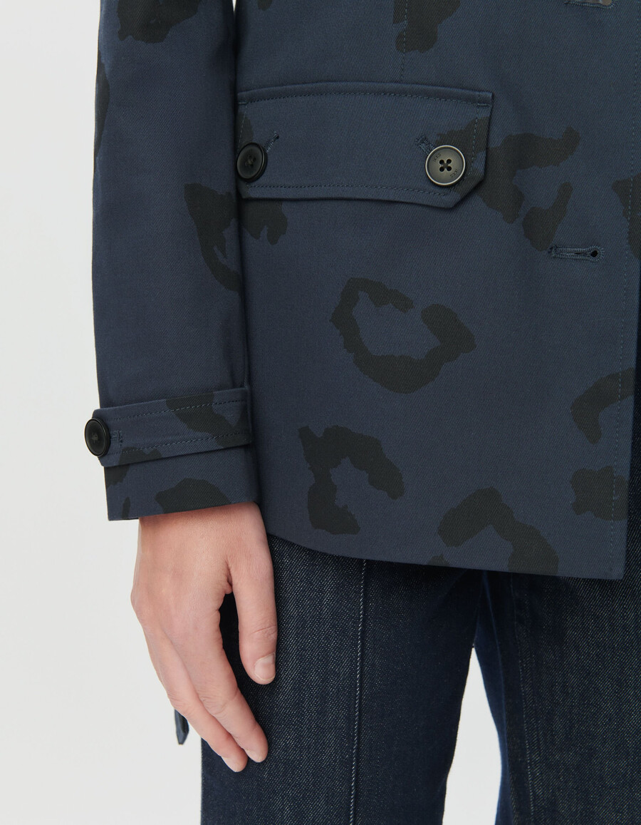 giacca safari blu navy da donna con stampa giaguaro