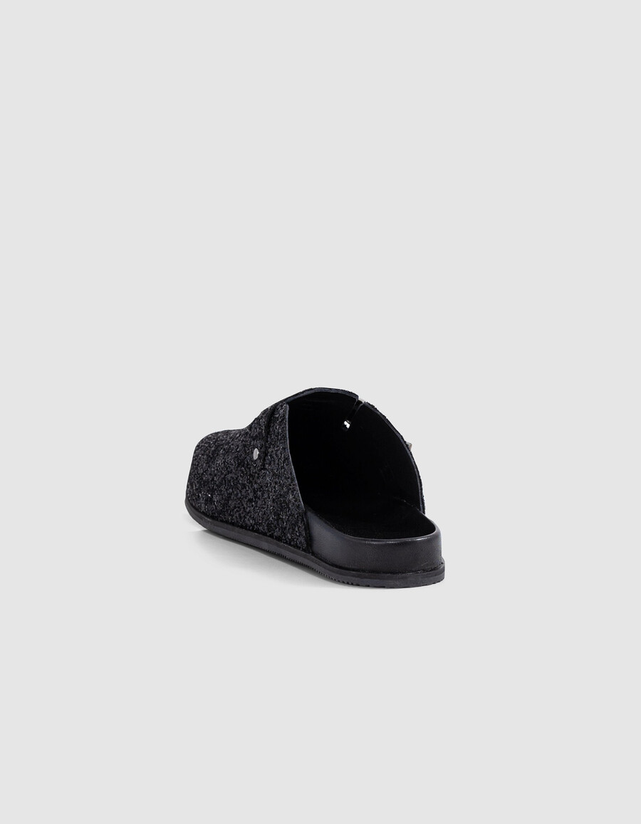 zoccoli neri con micro paillettes e fibbia western da donna