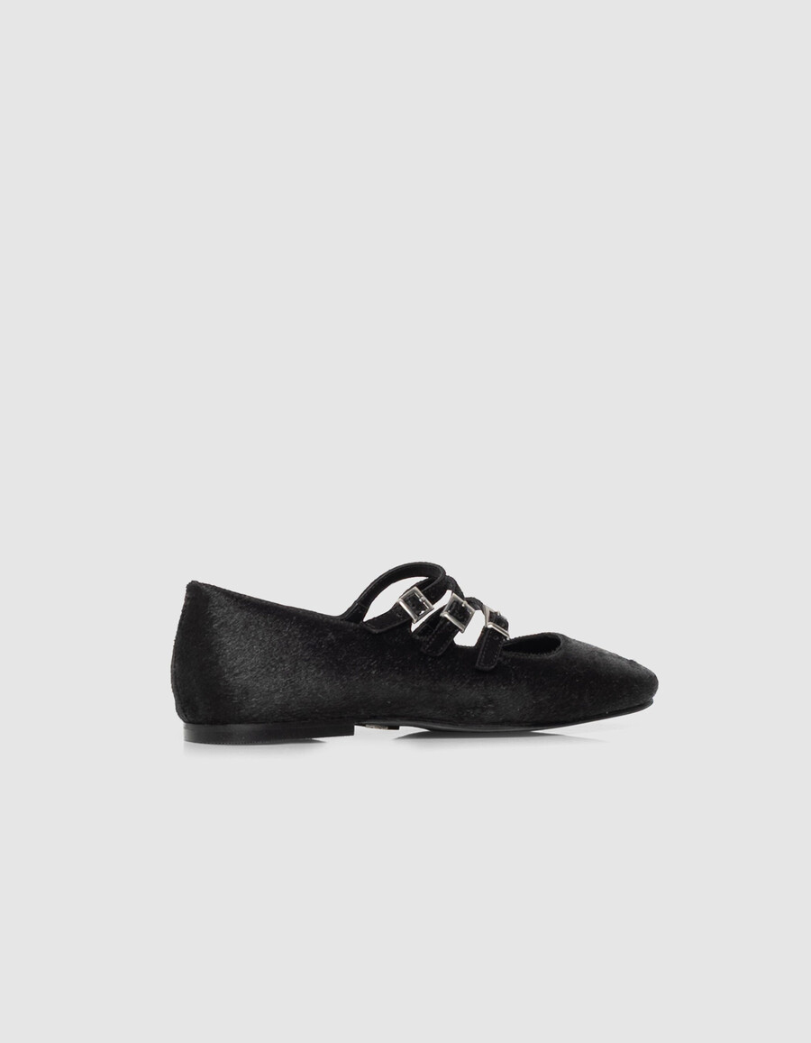 ballerine da donna in pelle effetto cavallino nera 3 fibbie