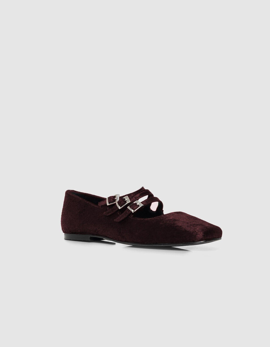 ballerine da donna in pelle effetto cavallino bordeaux 3 fibbie