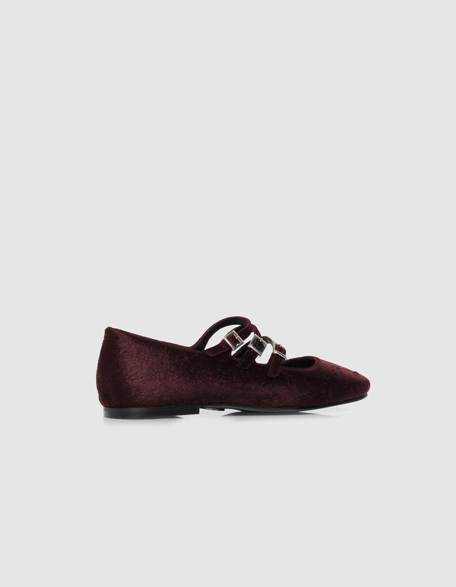ballerine da donna in pelle effetto cavallino bordeaux 3 fibbie