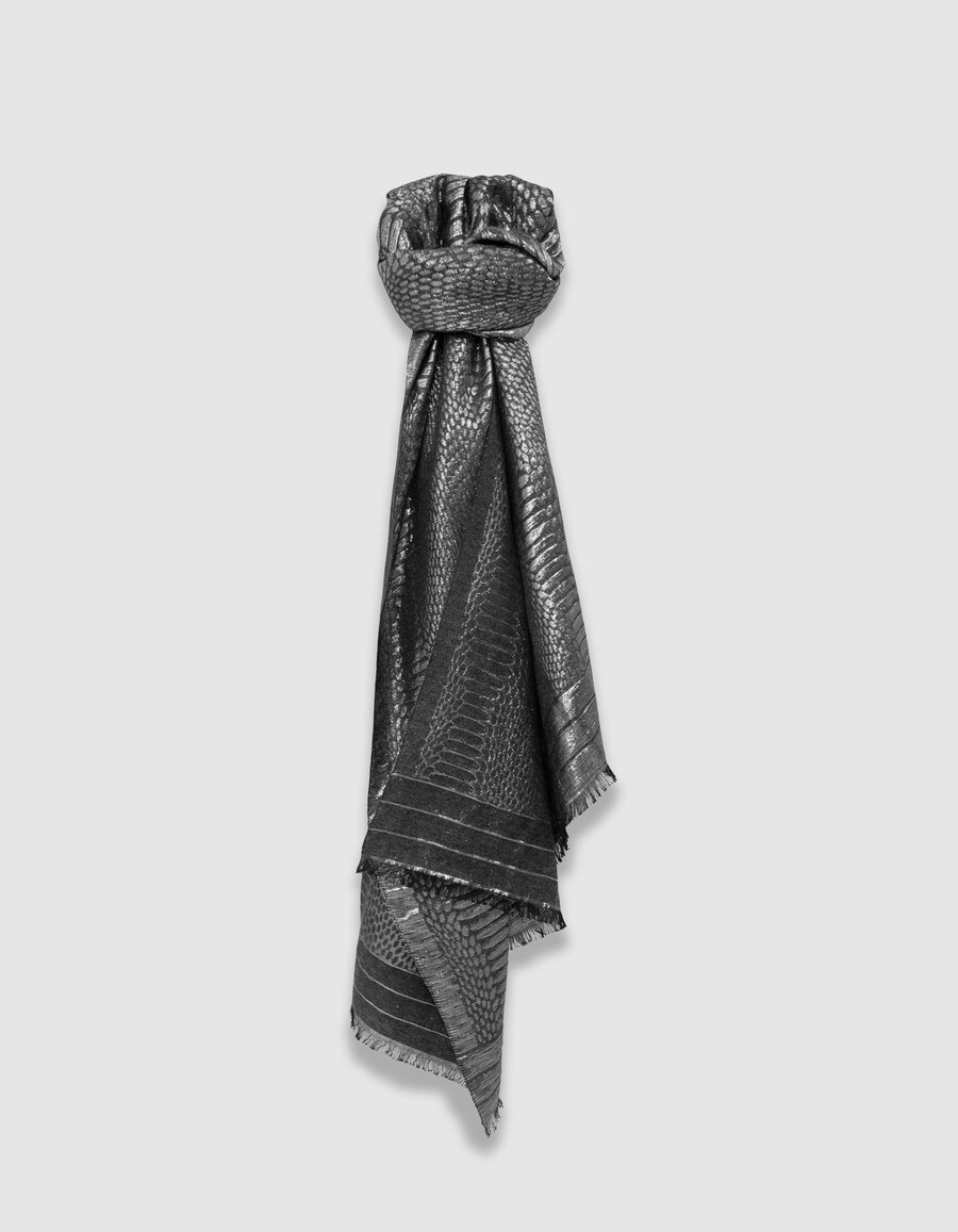sciarpa da donna in jacquard di pitone metallizzato grigio