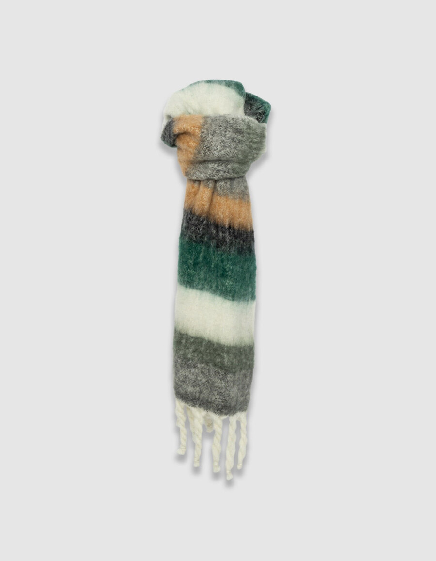 sciarpa soffice a righe color cachi da donna