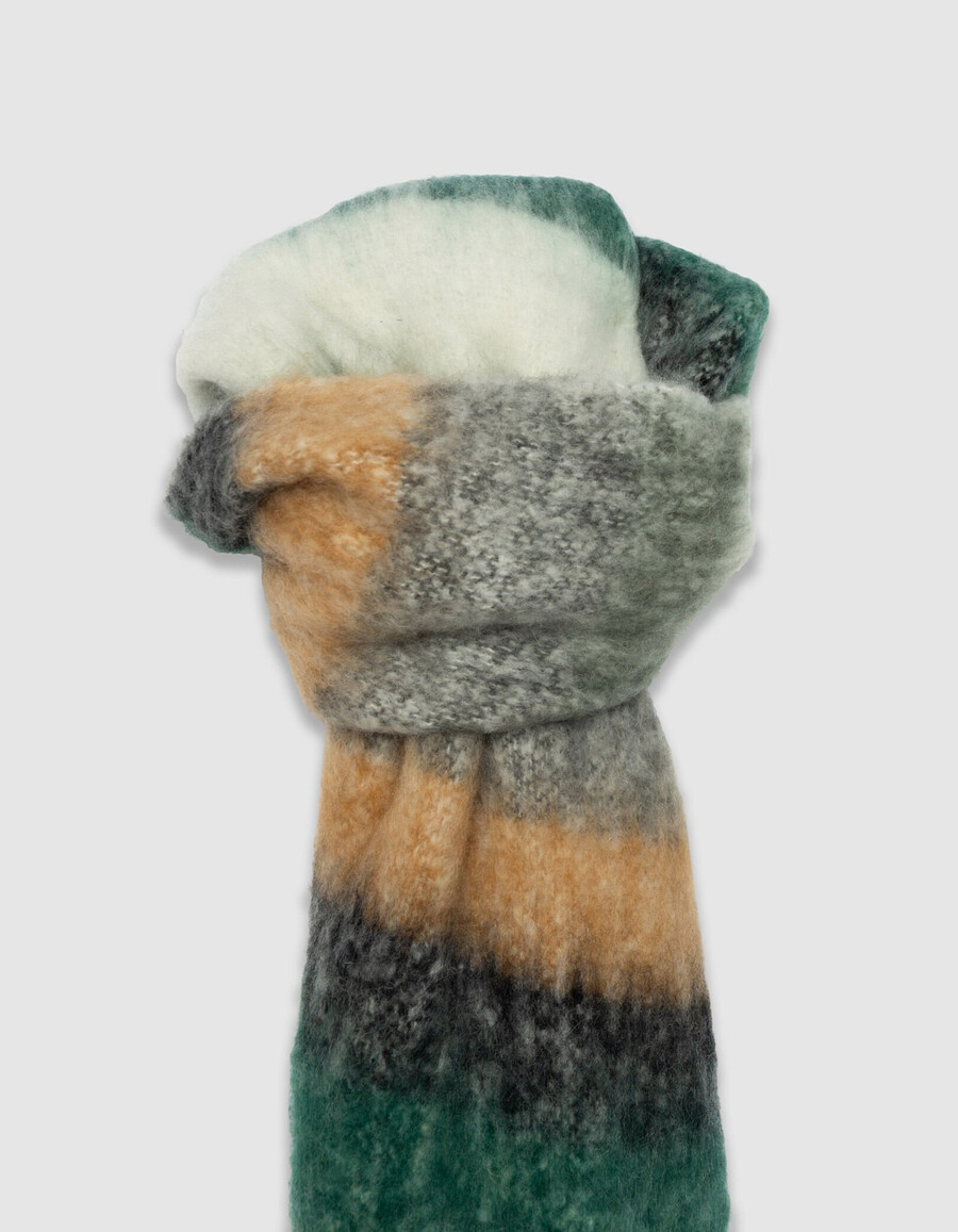 sciarpa soffice a righe color cachi da donna