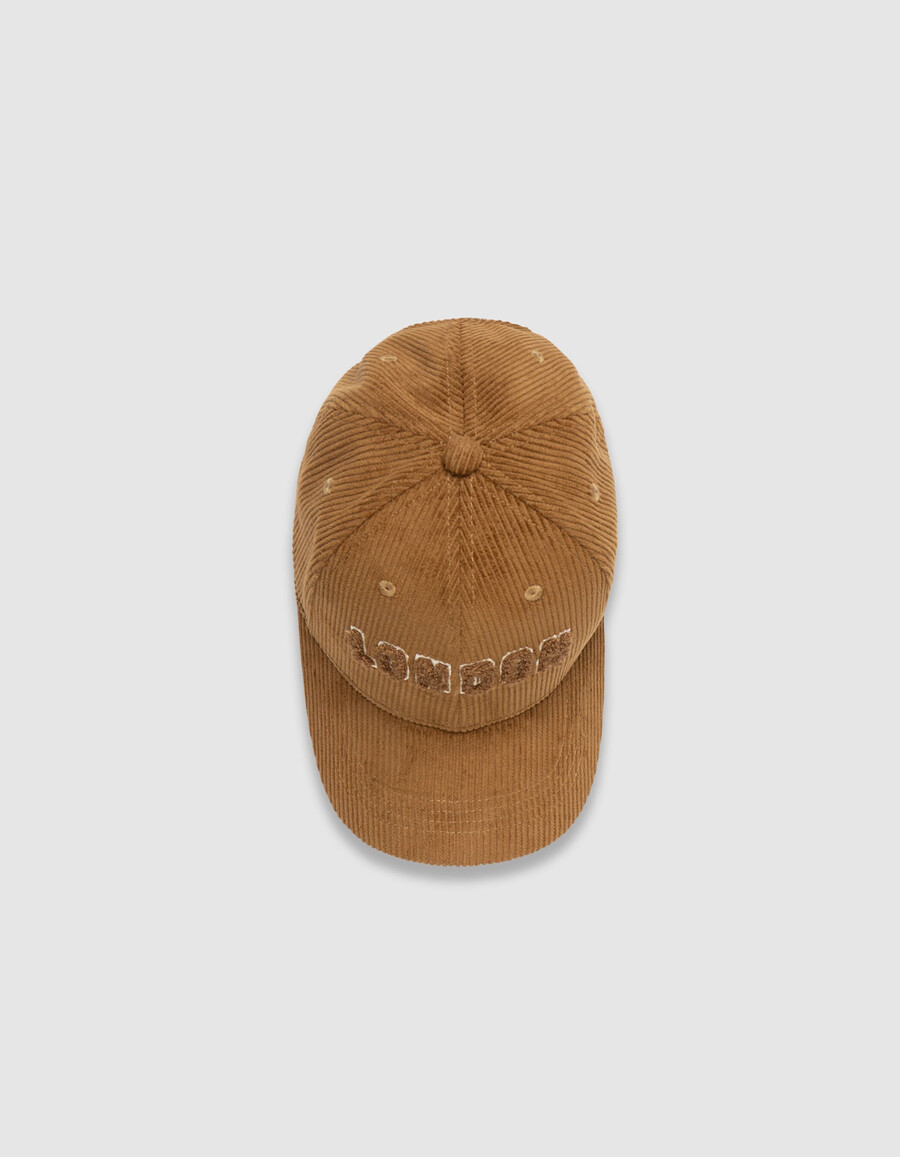 berretto da donna in velluto a coste beige con scritta bouclette