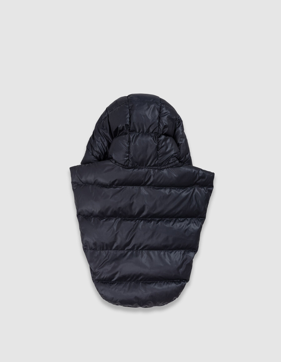 giacca imbottita in nylon trapuntato nero da donna con cappuccio