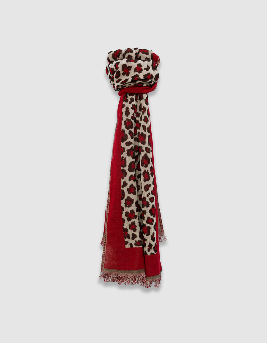 sciarpa da donna in jacquard leopardato rosso