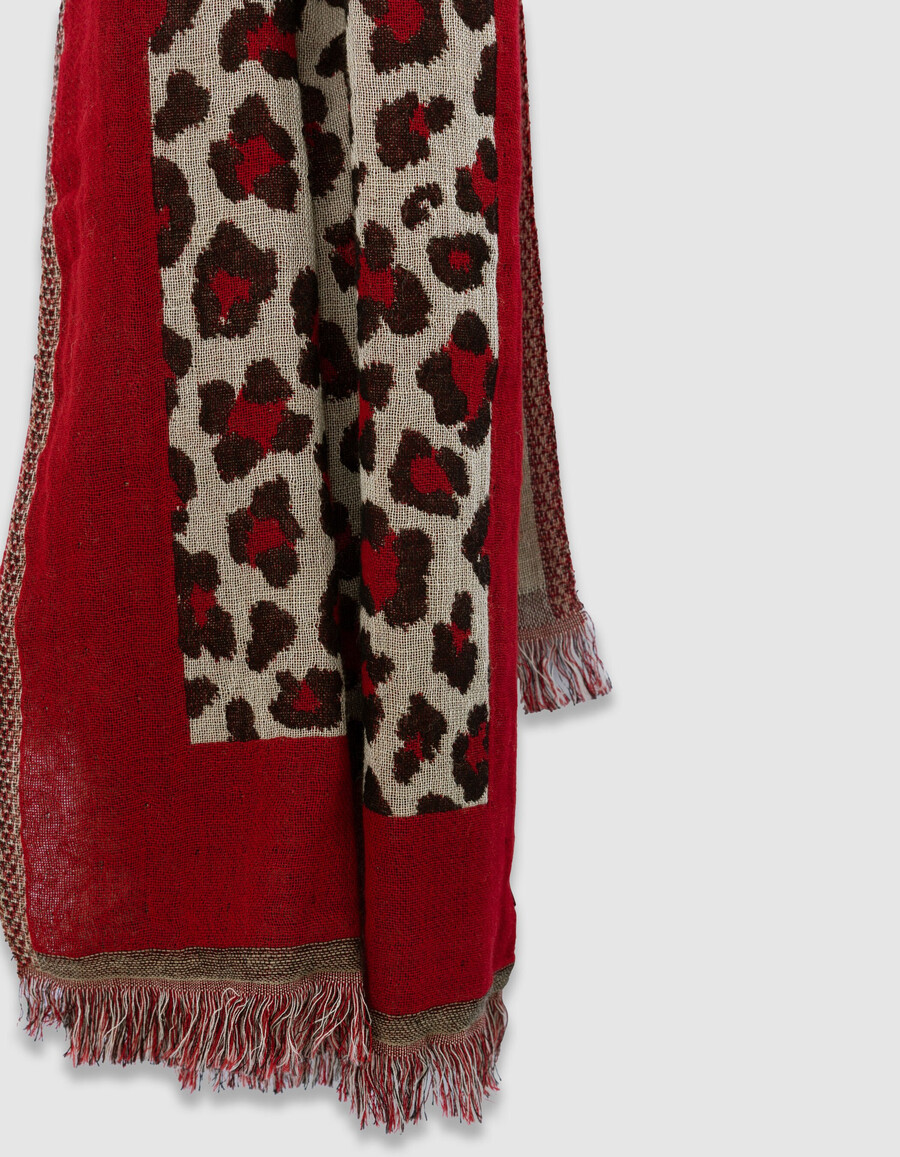 sciarpa da donna in jacquard leopardato rosso