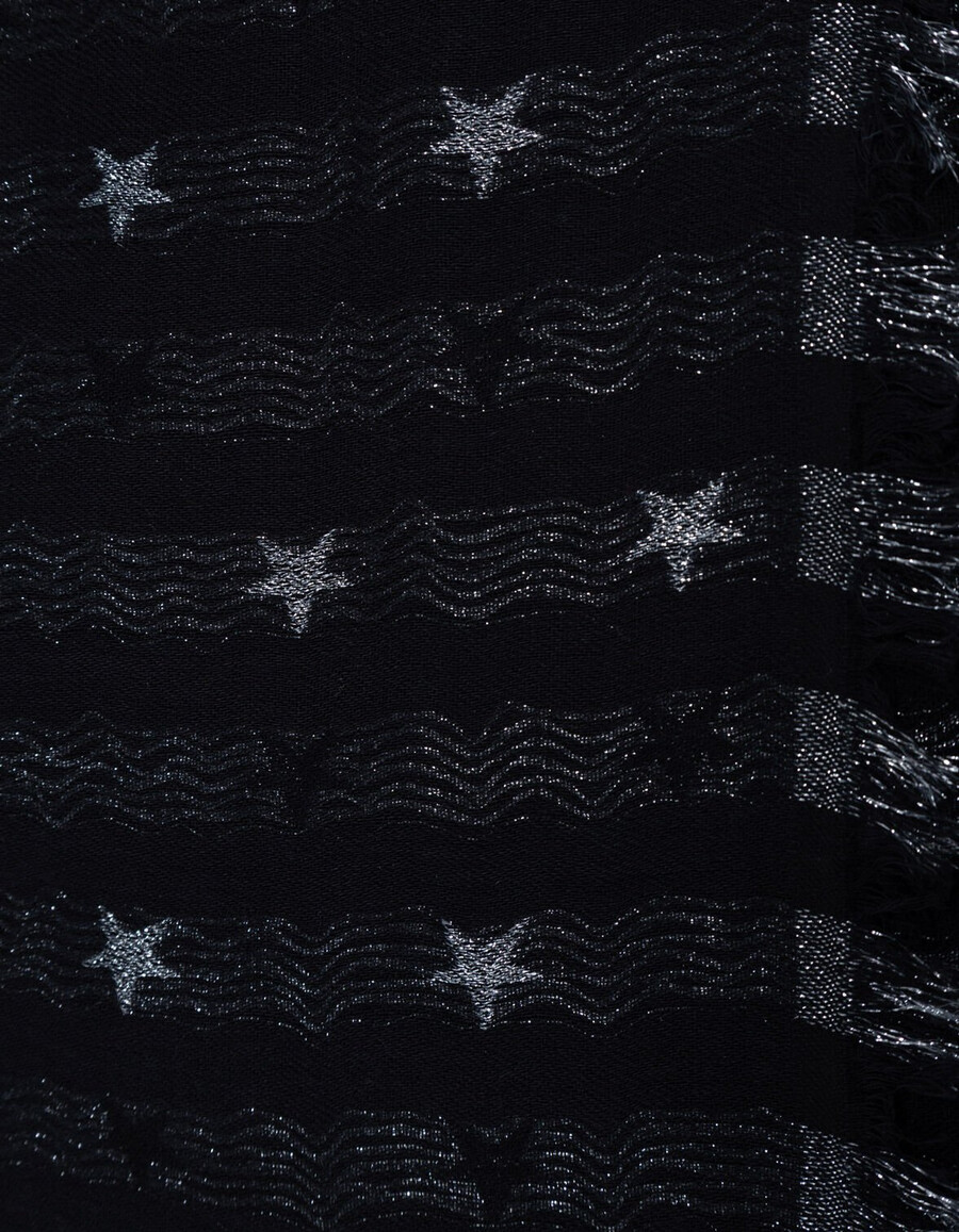sciarpa jacquard nera da donna con stelle argentate