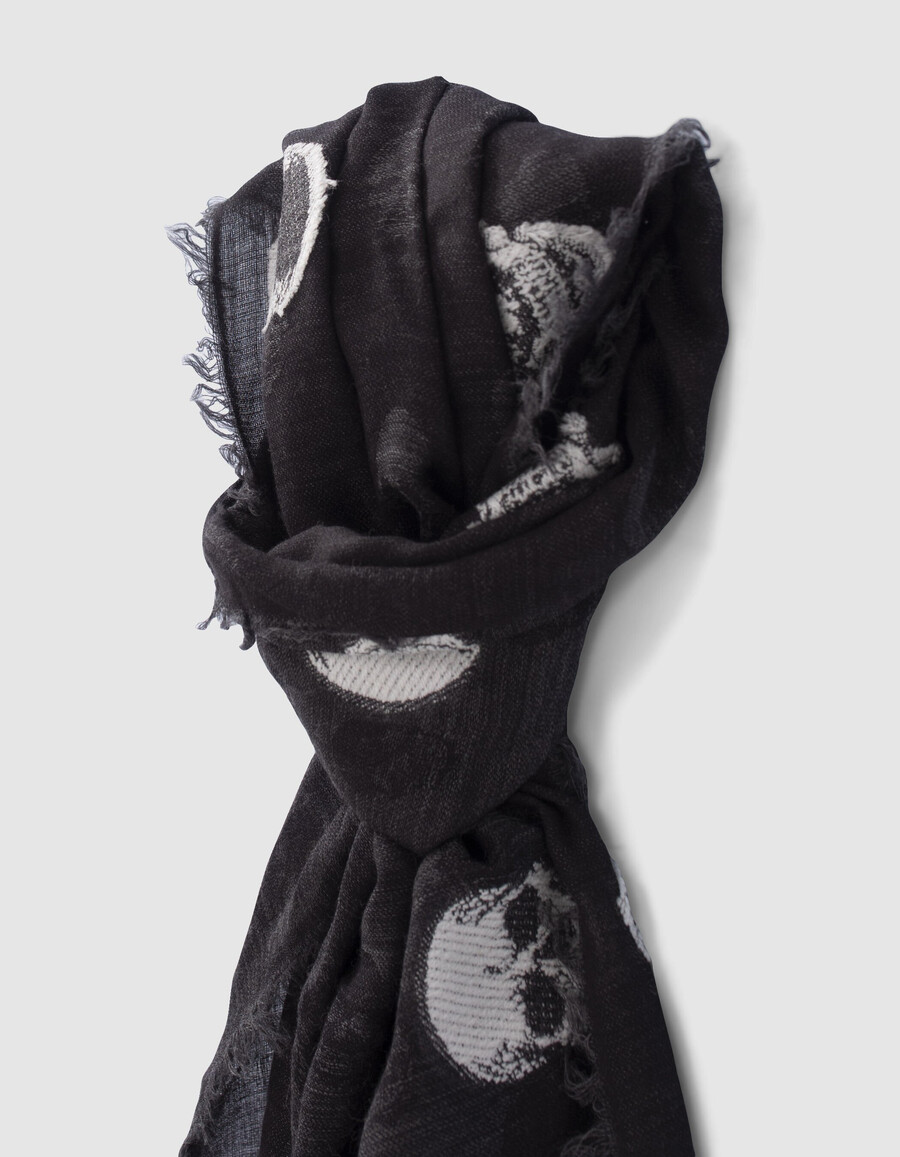 sciarpa da donna con motivo a teschio in jacquard grigio