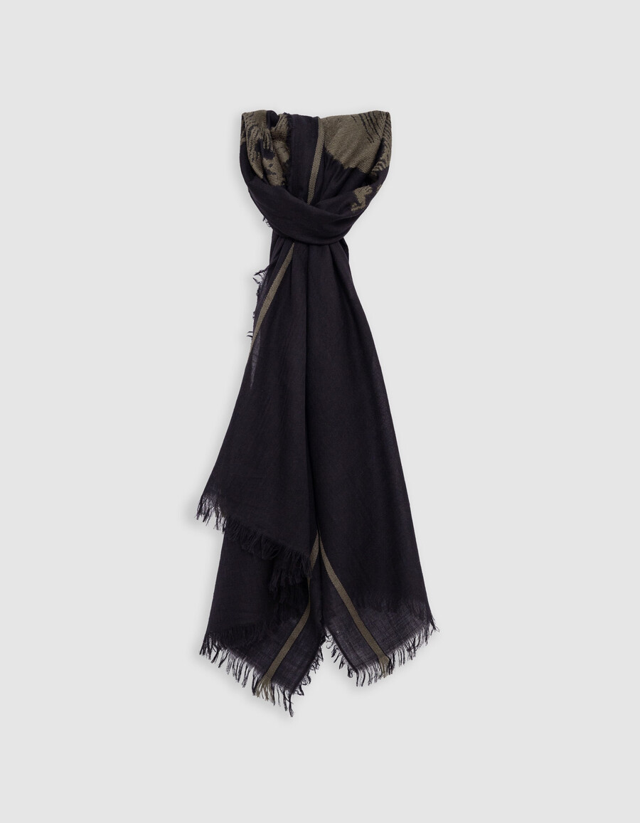 sciarpa jacquard nera con motivo a teschi color cachi da donna