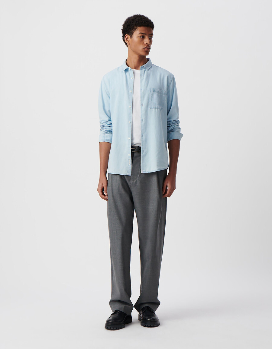 camicia da uomo in cotone e lyocell blu regular