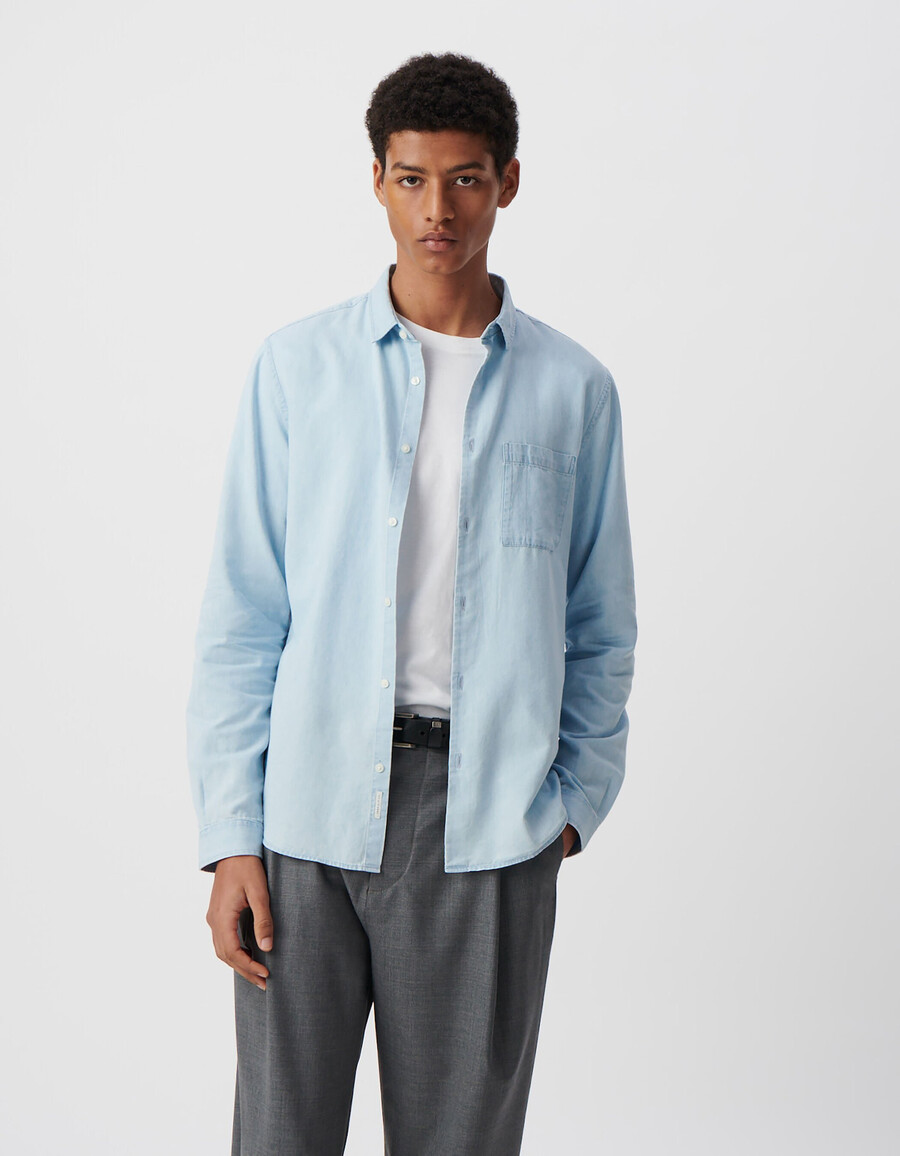 camicia da uomo in cotone e lyocell blu regular