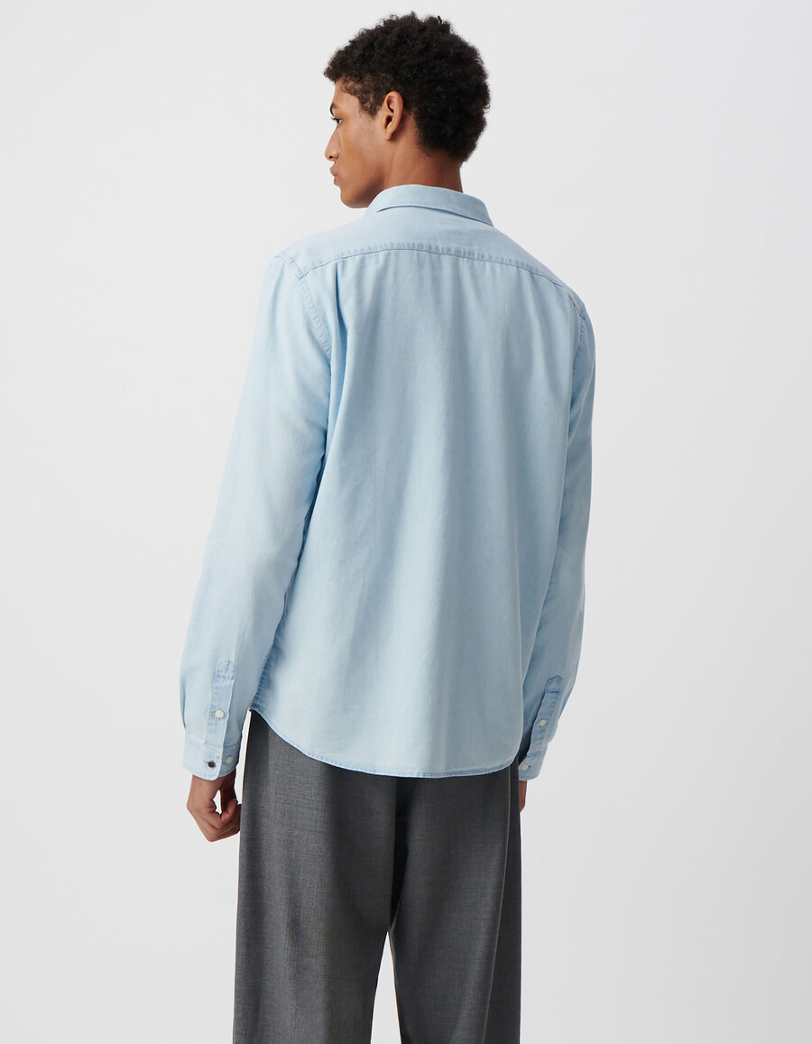camicia da uomo in cotone e lyocell blu regular