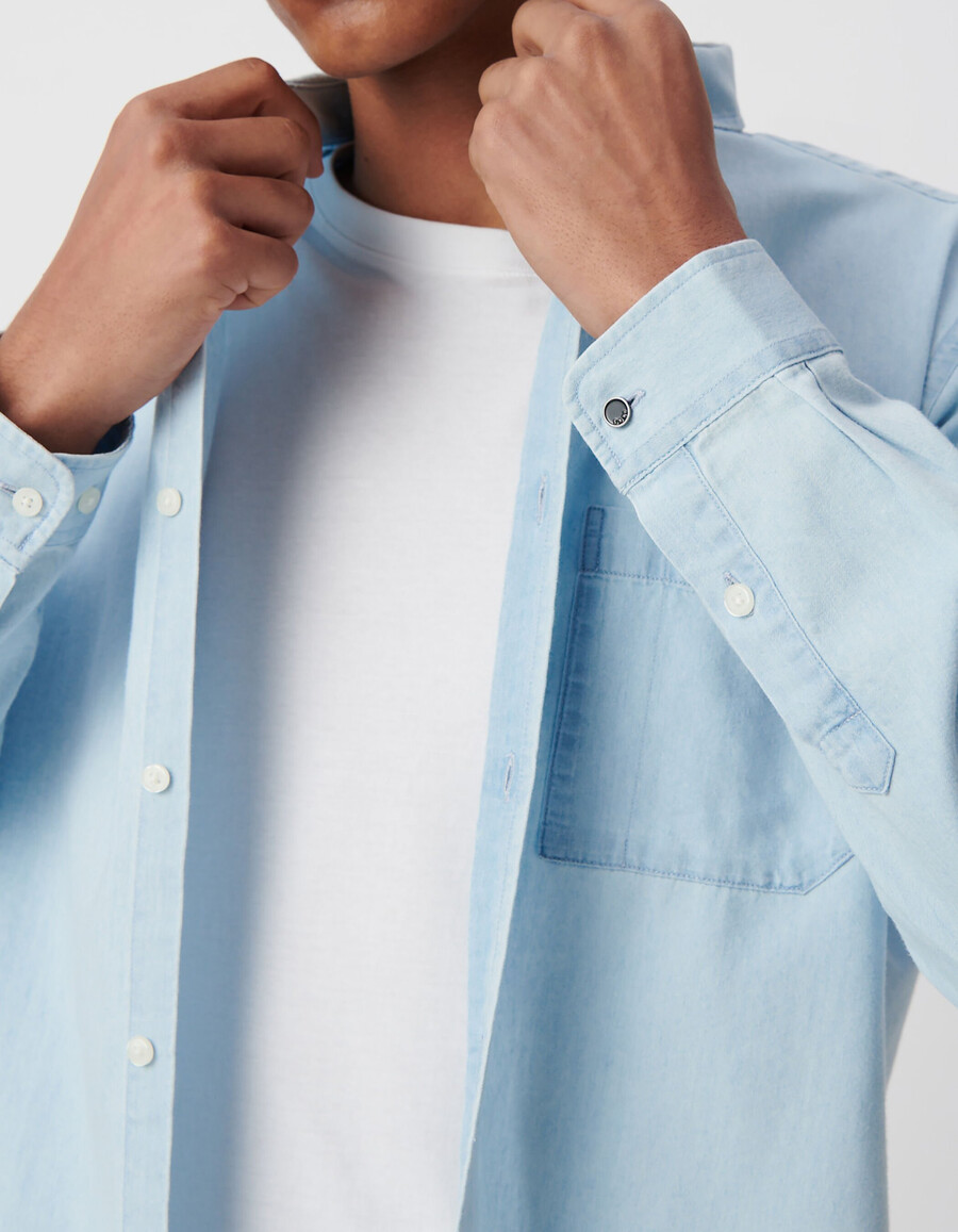 camicia da uomo in cotone e lyocell blu regular