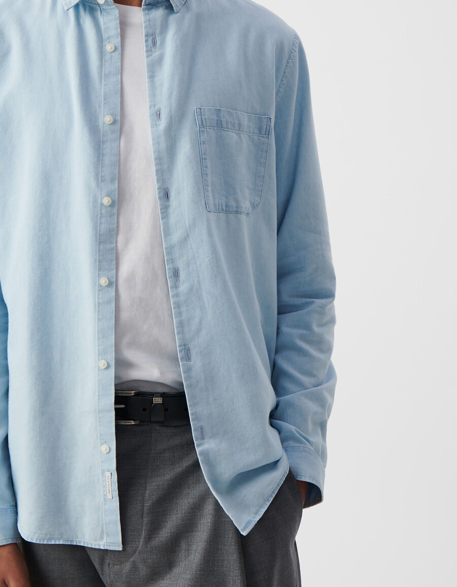 camicia da uomo in cotone e lyocell blu regular