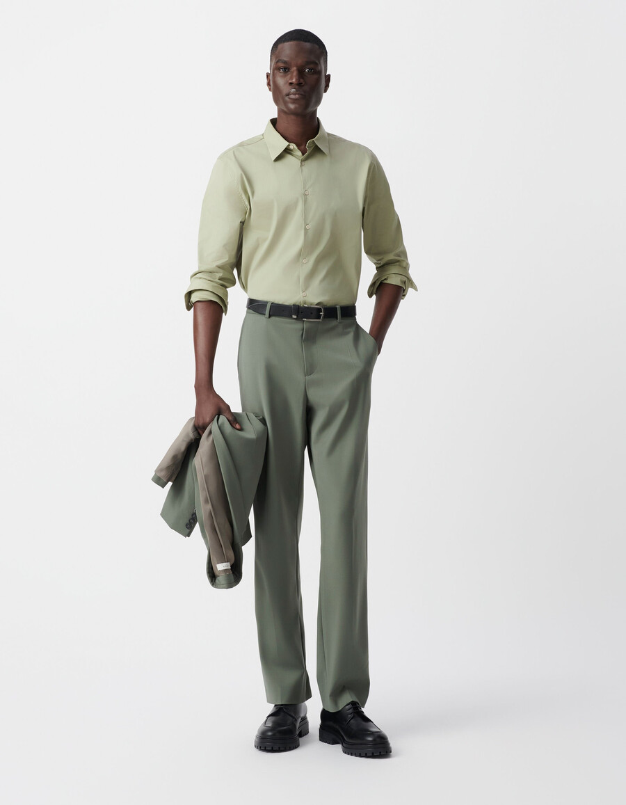 camicia slim fit in popeline color cachi da uomo