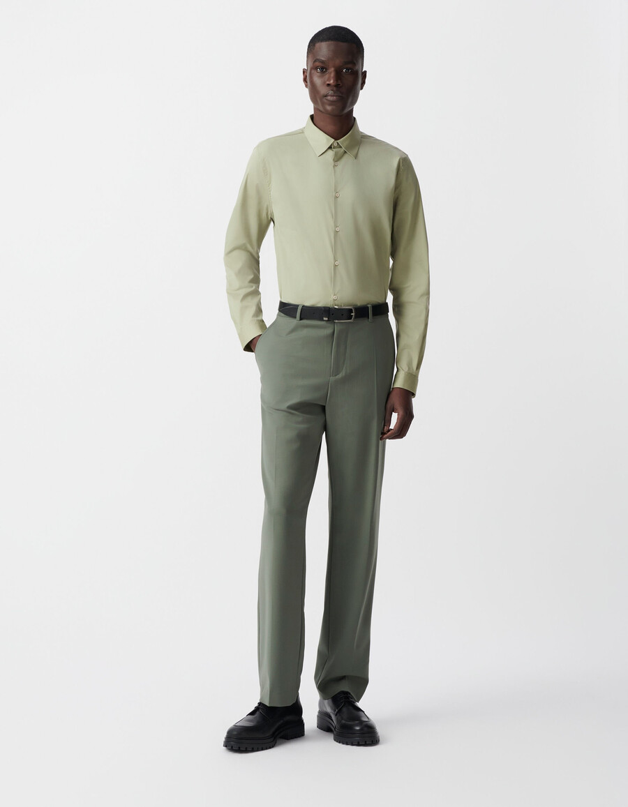 camicia slim fit in popeline color cachi da uomo
