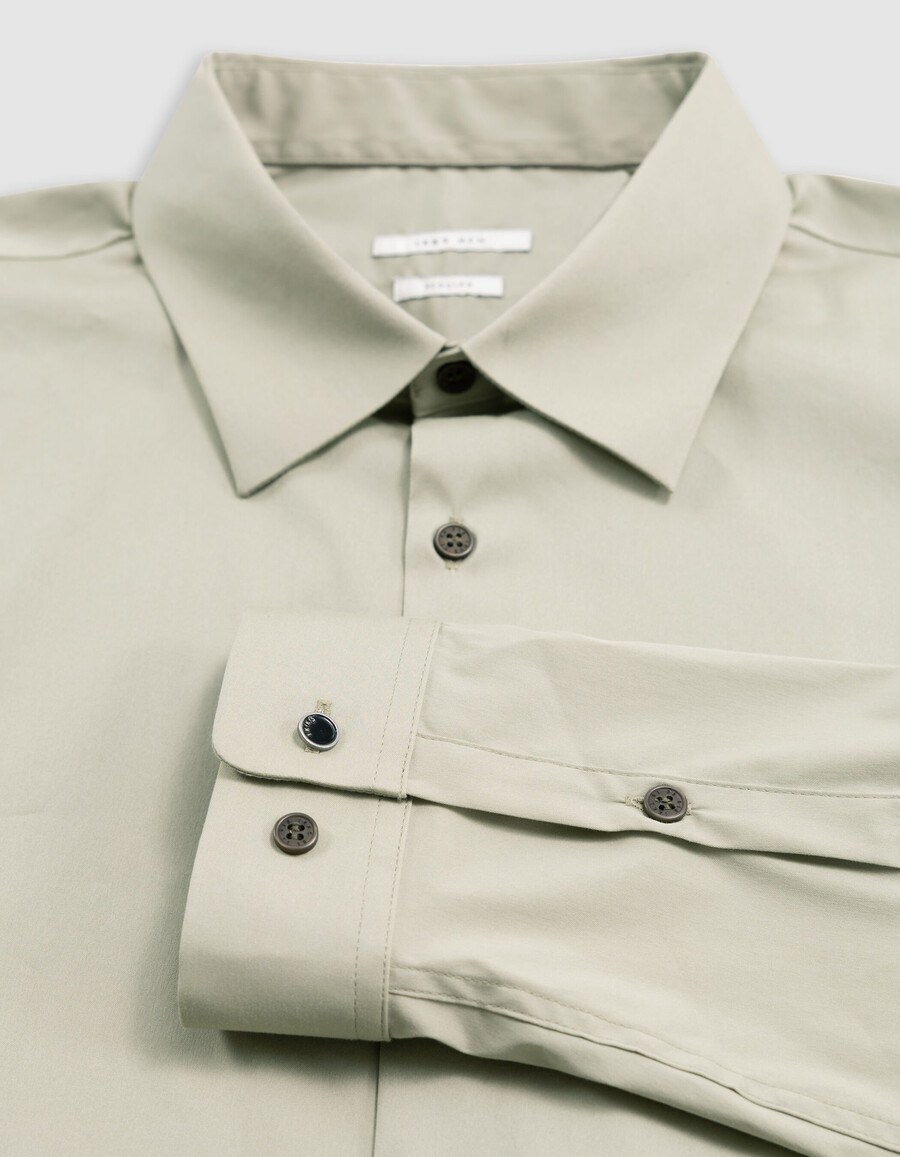 camicia slim fit in popeline color cachi da uomo