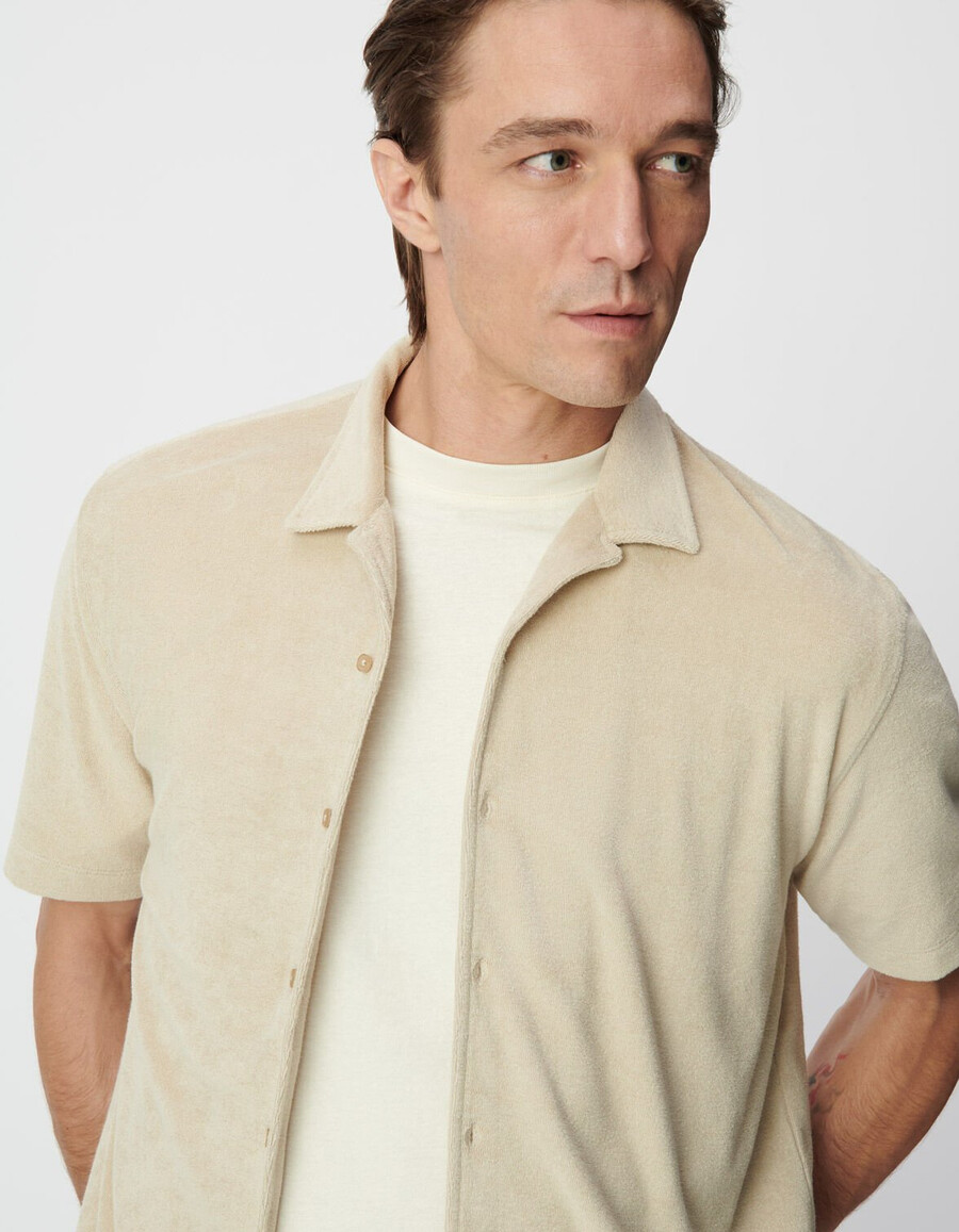 camicia da uomo a maniche corte in spugna beige