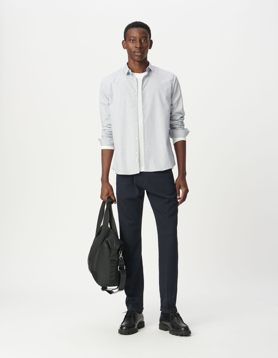 camicia da uomo a righe sottili blu navy