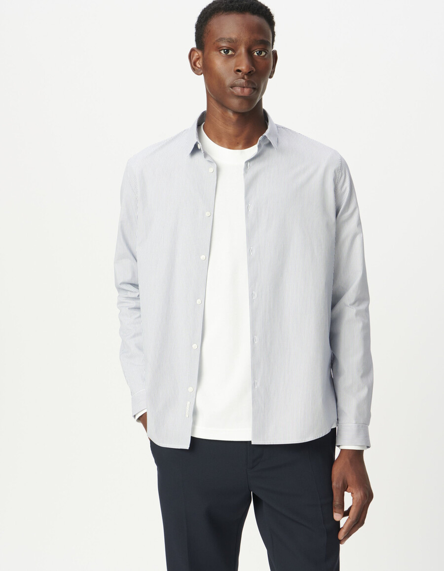 camicia da uomo a righe sottili blu navy