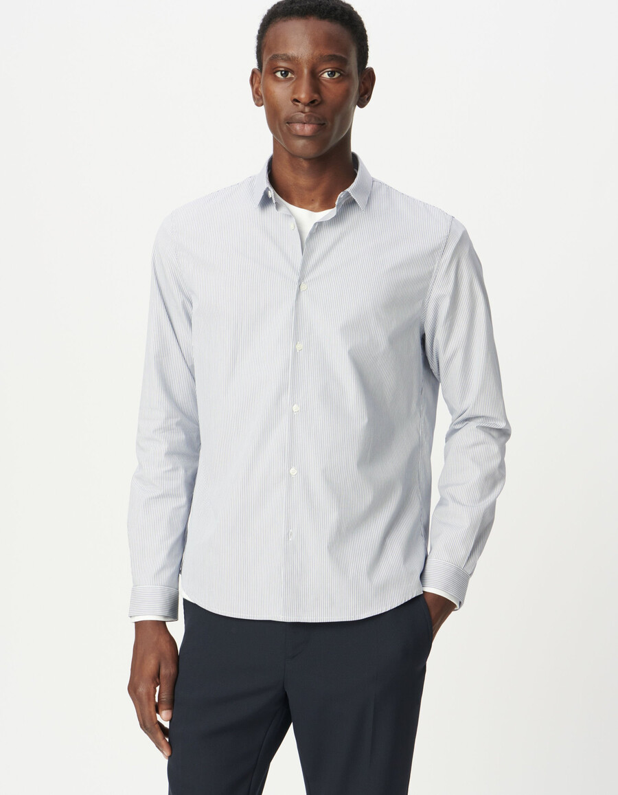 camicia da uomo a righe sottili blu navy
