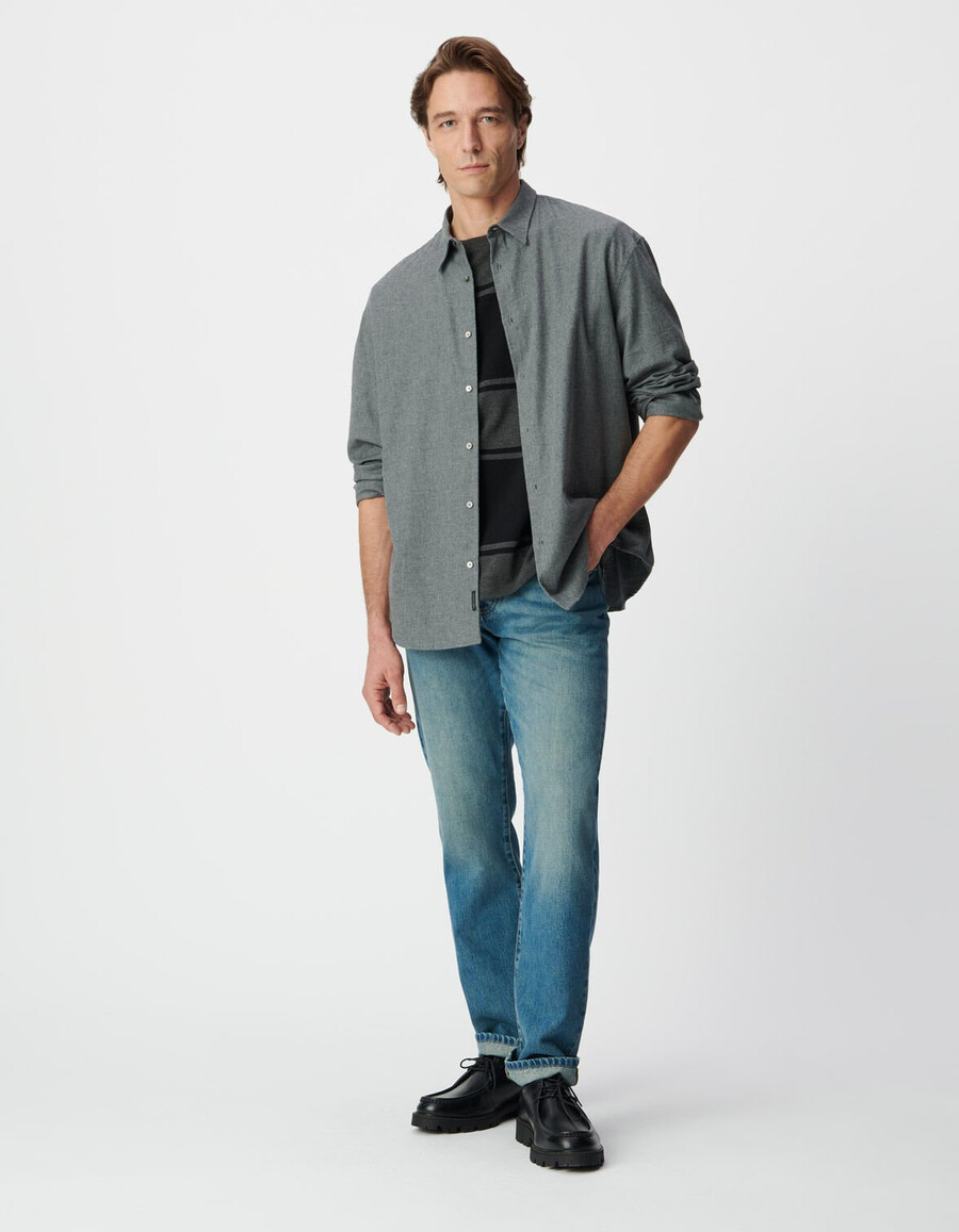 camicia ampia in flanella di cotone grigio da uomo
