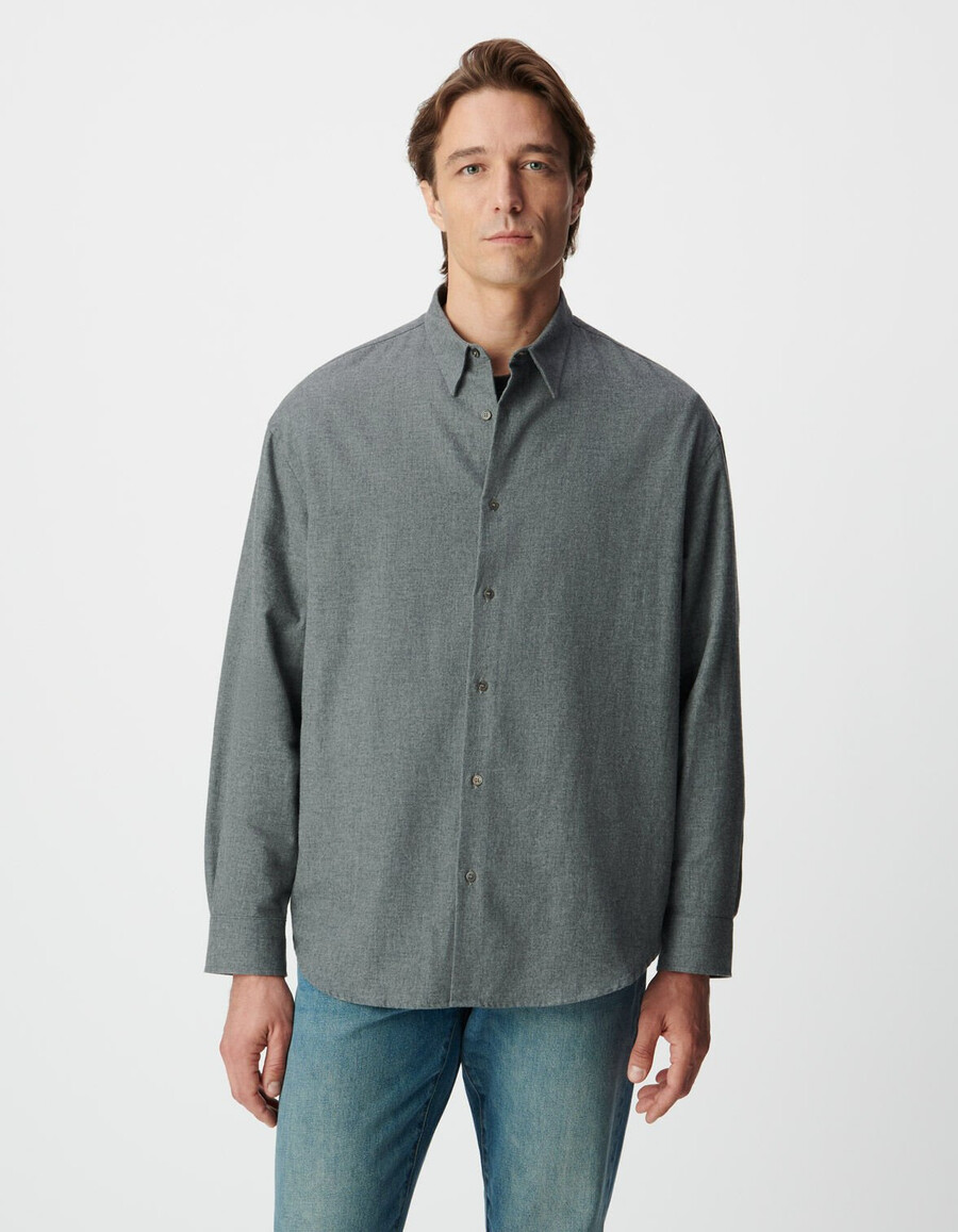 camicia ampia in flanella di cotone grigio da uomo
