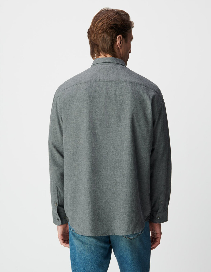 camicia ampia in flanella di cotone grigio da uomo
