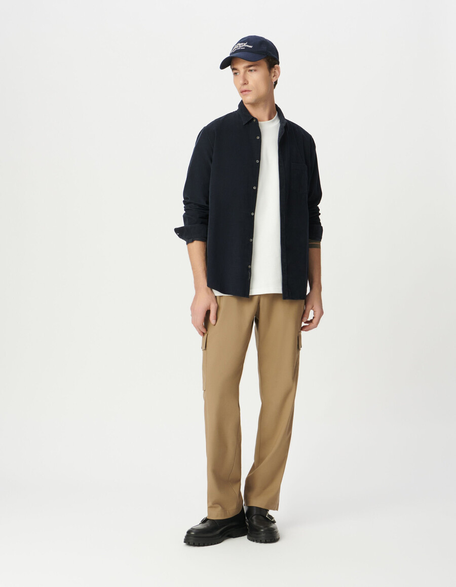 camicia da uomo in cotone biologico a coste blu navy