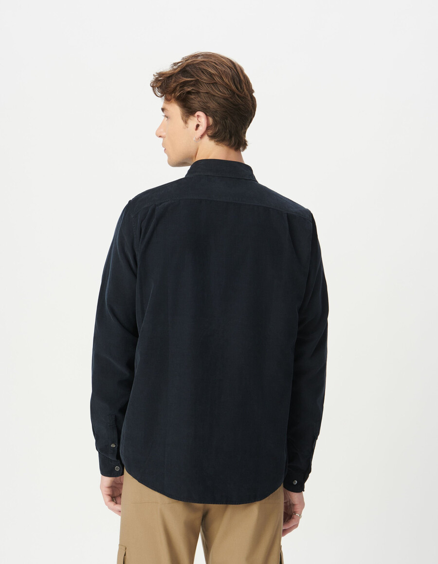 camicia da uomo in cotone biologico a coste blu navy